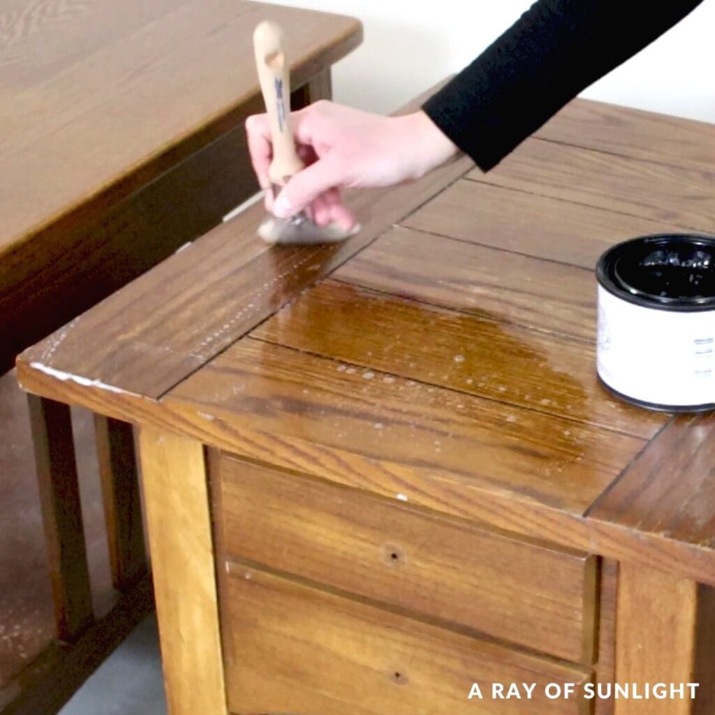 cleaning and deglossing the table with deglosser