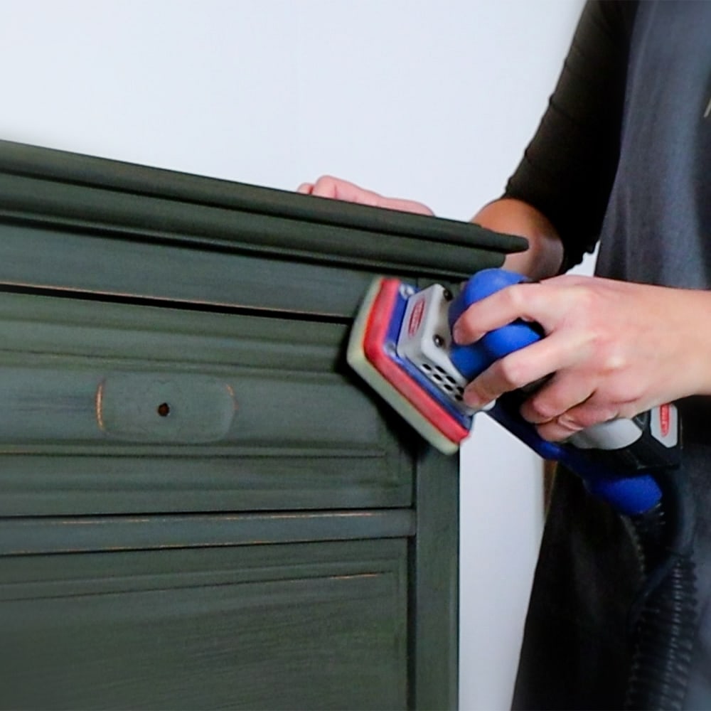 distress milk paint with electric sander