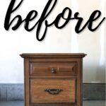 A wooden nightstand with one drawer and a large before text above it.