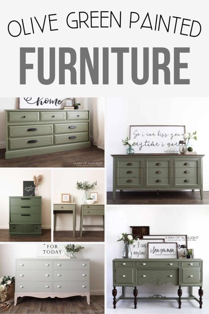 collage of olive green painted furniture ideas