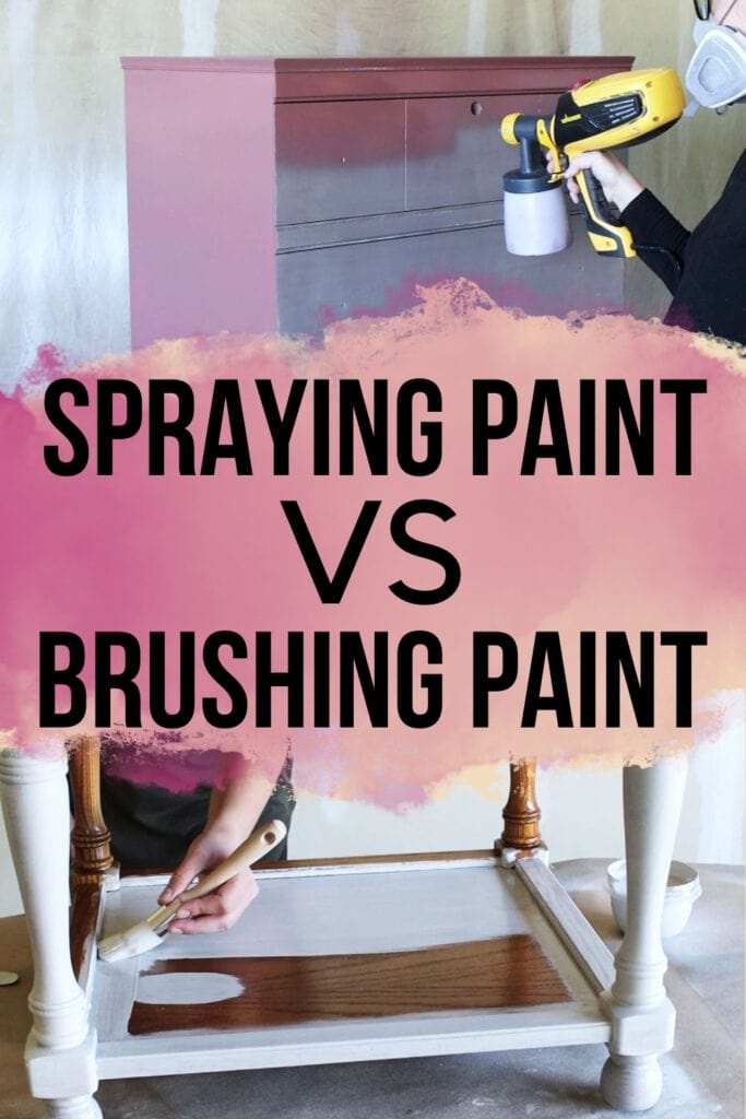 spraying paint onto a dresser and brushing paint onto a table