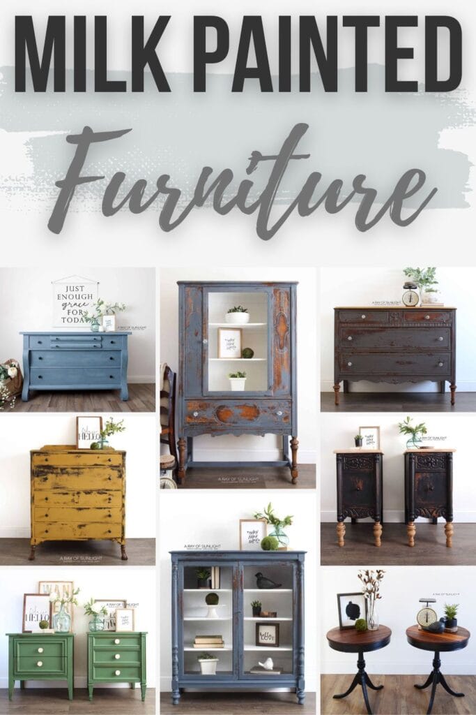 collage of milk painted furniture with text overlay