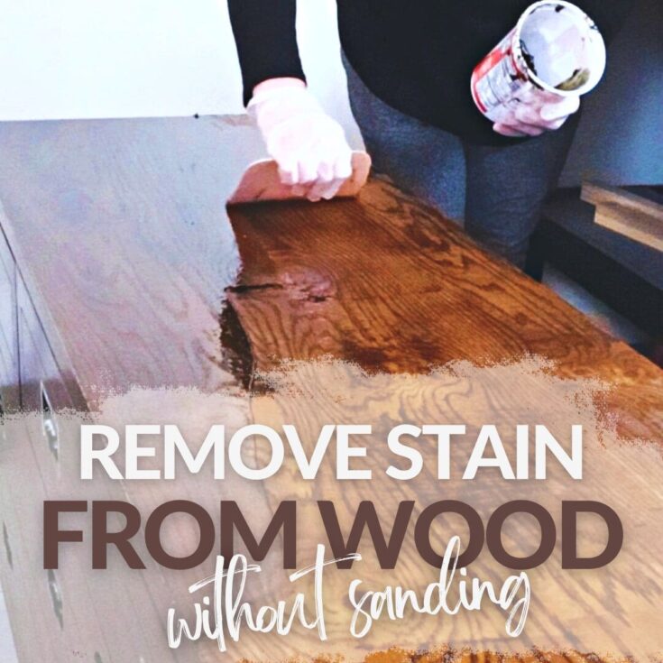 removing stain with stripper and scraper with text overlay
