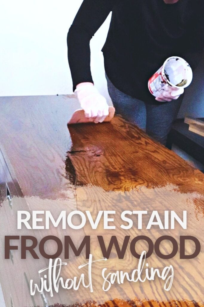 removing stain with chemical stripper and scraper with text overlay