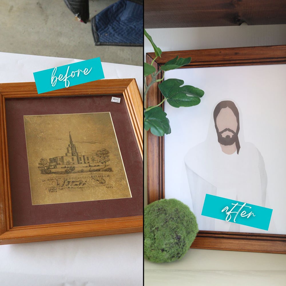 before and after photo of frame after staining for 30 seconds.