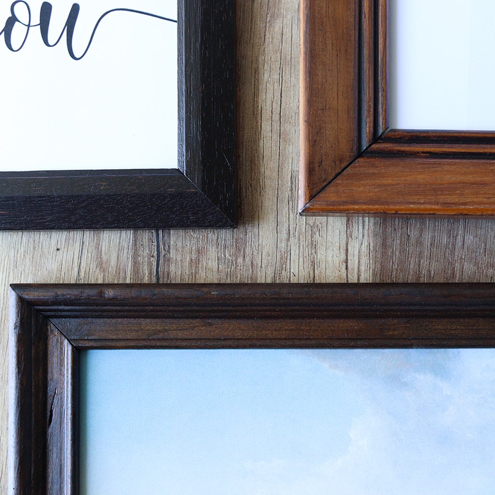 close up photo of frames showing their  texture after staining