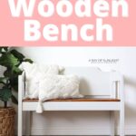 White painted wooden bench with stained seat