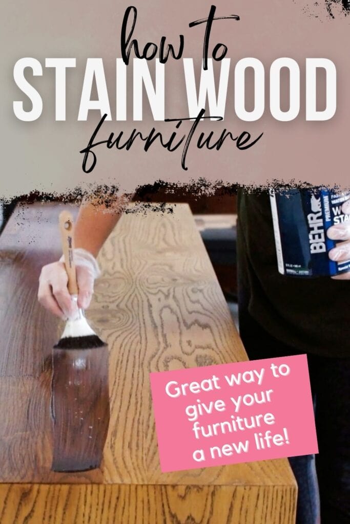 photo of staining furniture using a high quality brush with text overlay