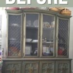 Large green china cabinet with glass doors