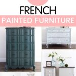 Collage of painted French-style furniture, including dressers and nightstands in various colors and styles.