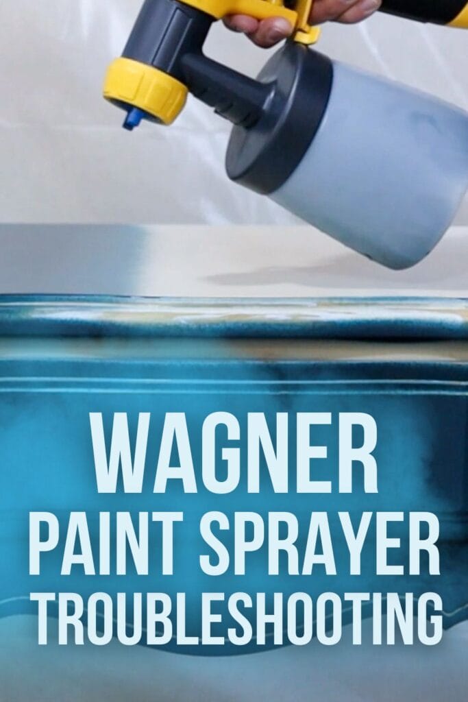 spraying paint onto furniture using wagner paint sprayer with text overlay