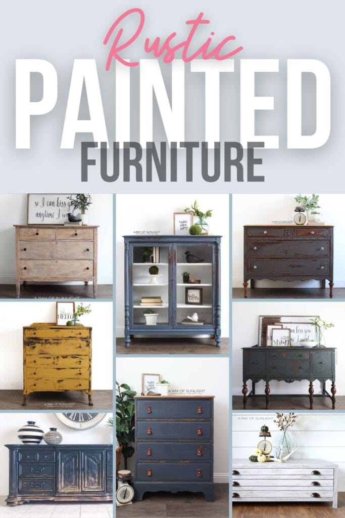 collage photo of furniture with rustic paint with text overlay