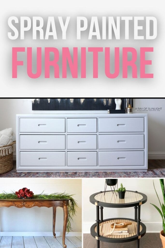 photo collage of spray painted furniture with text overlay