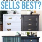 Four dressers in white, dark gray, teal, and navy under text: What color furniture sells best?.