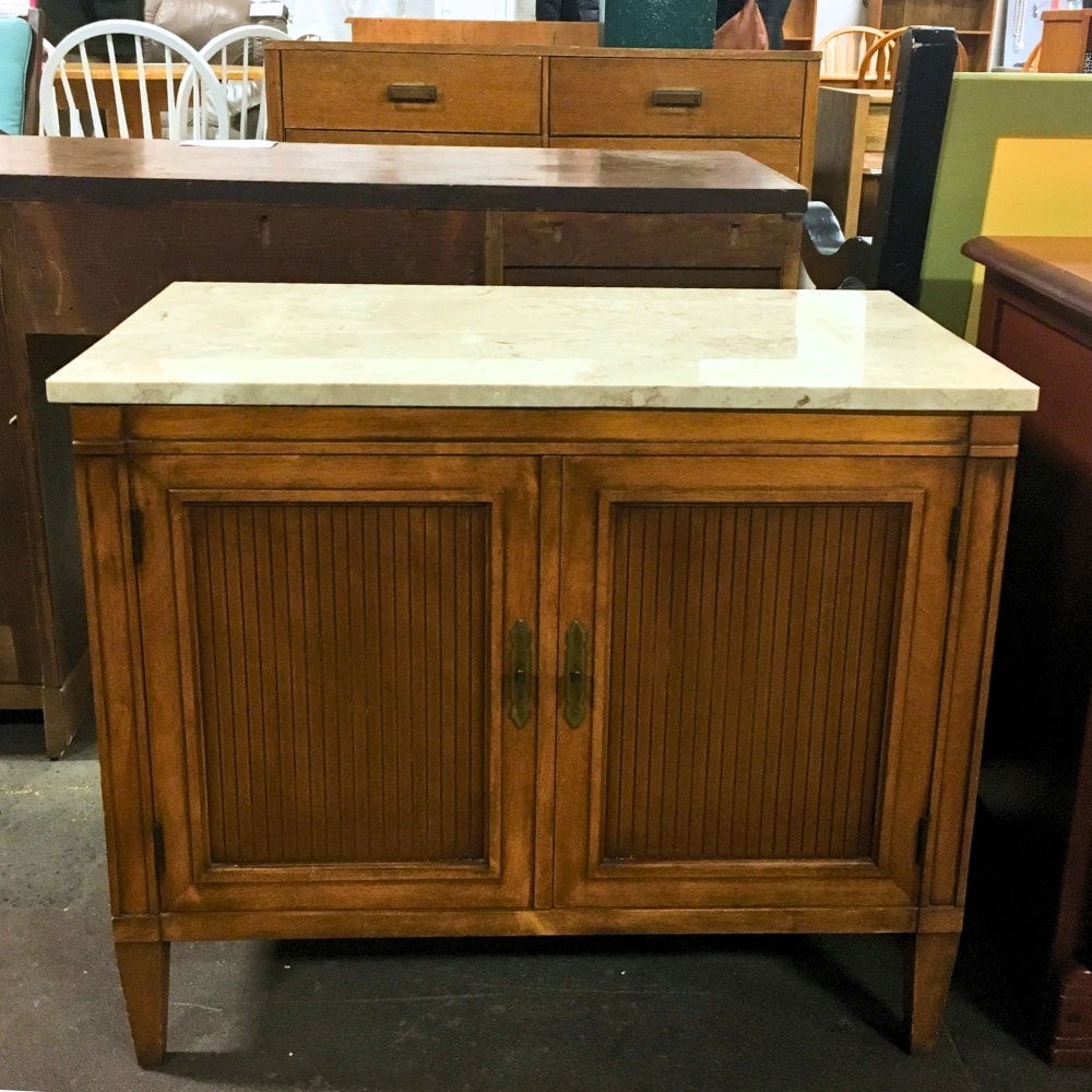 vintage cabinet with marble top and 2 doors