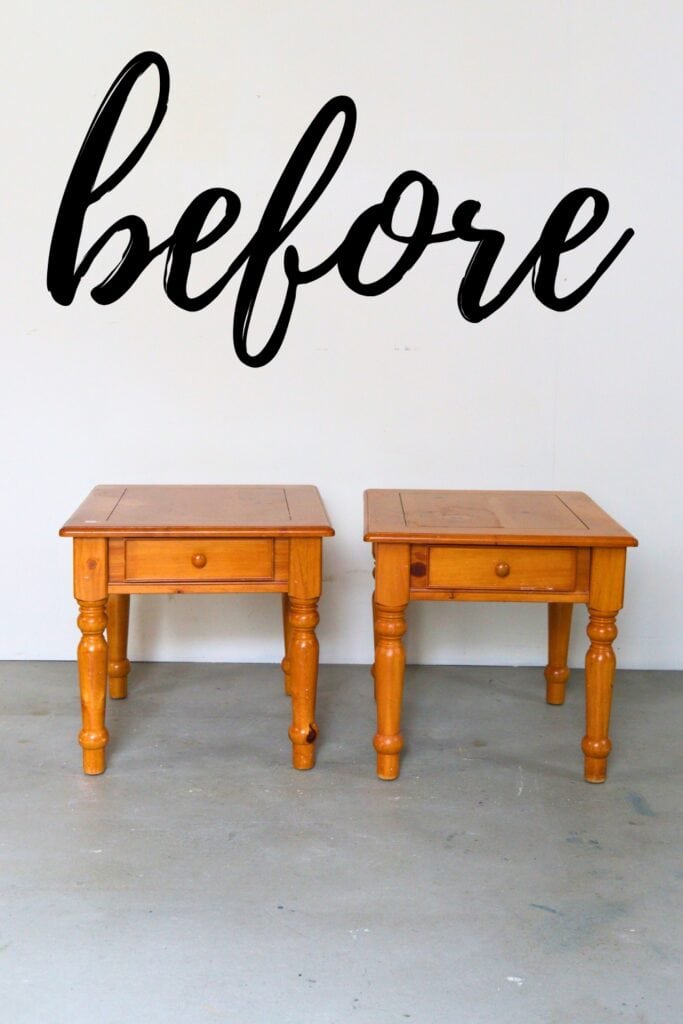 Wooden end tables before getting painted with chalk paint