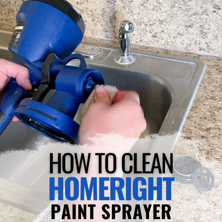 cleaning the tip of the homeright paint sprayer with text overlay