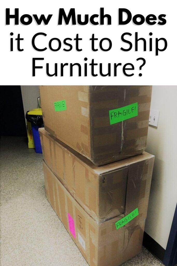 packaged furniture in boxes with text overlay
