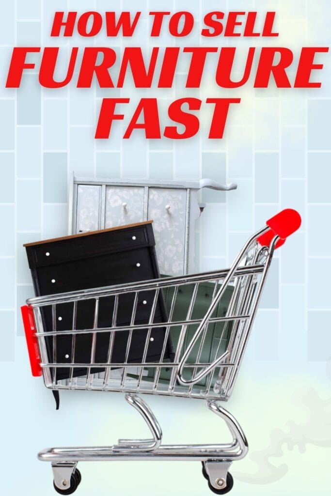 graphic presentation of furniture in a cart with text overlay