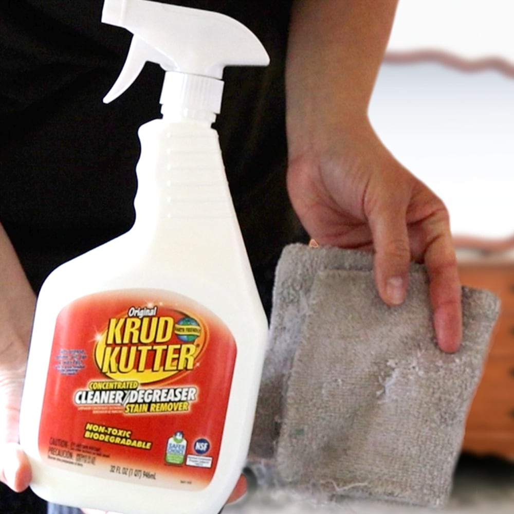 krud kutter and clean rag to clean furniture