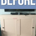 an old cabinet with peeling paint before makeover