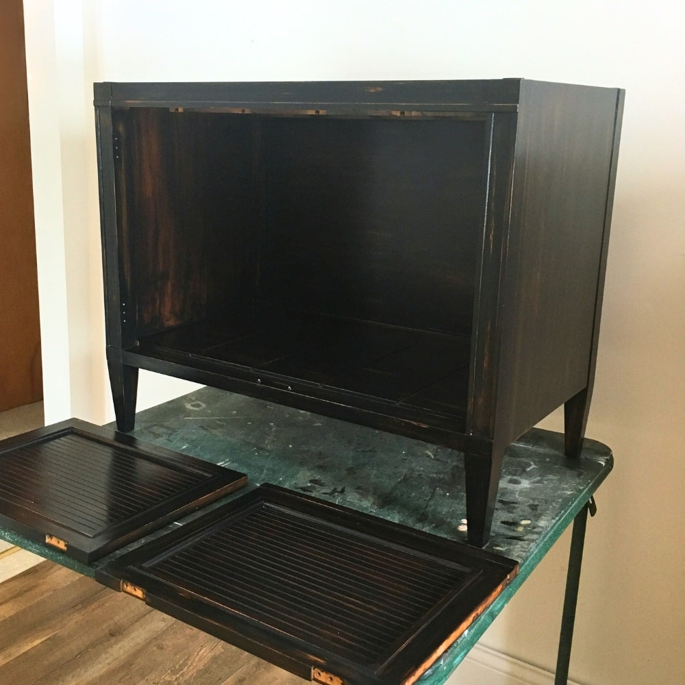 cabinet painted with black paint