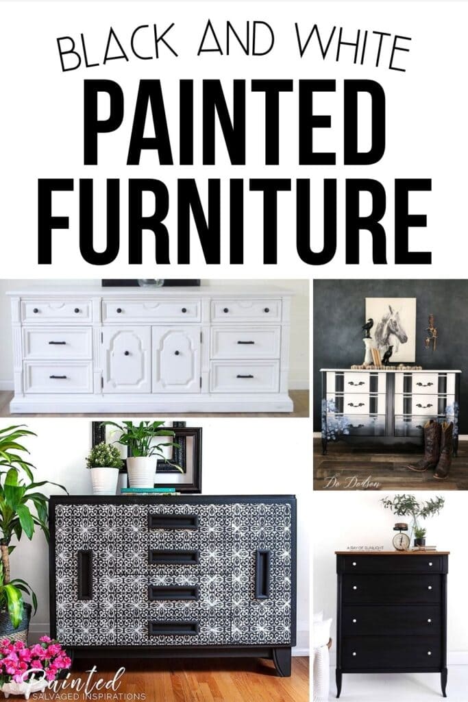 photo collage of Black and White painted furniture with text overlay