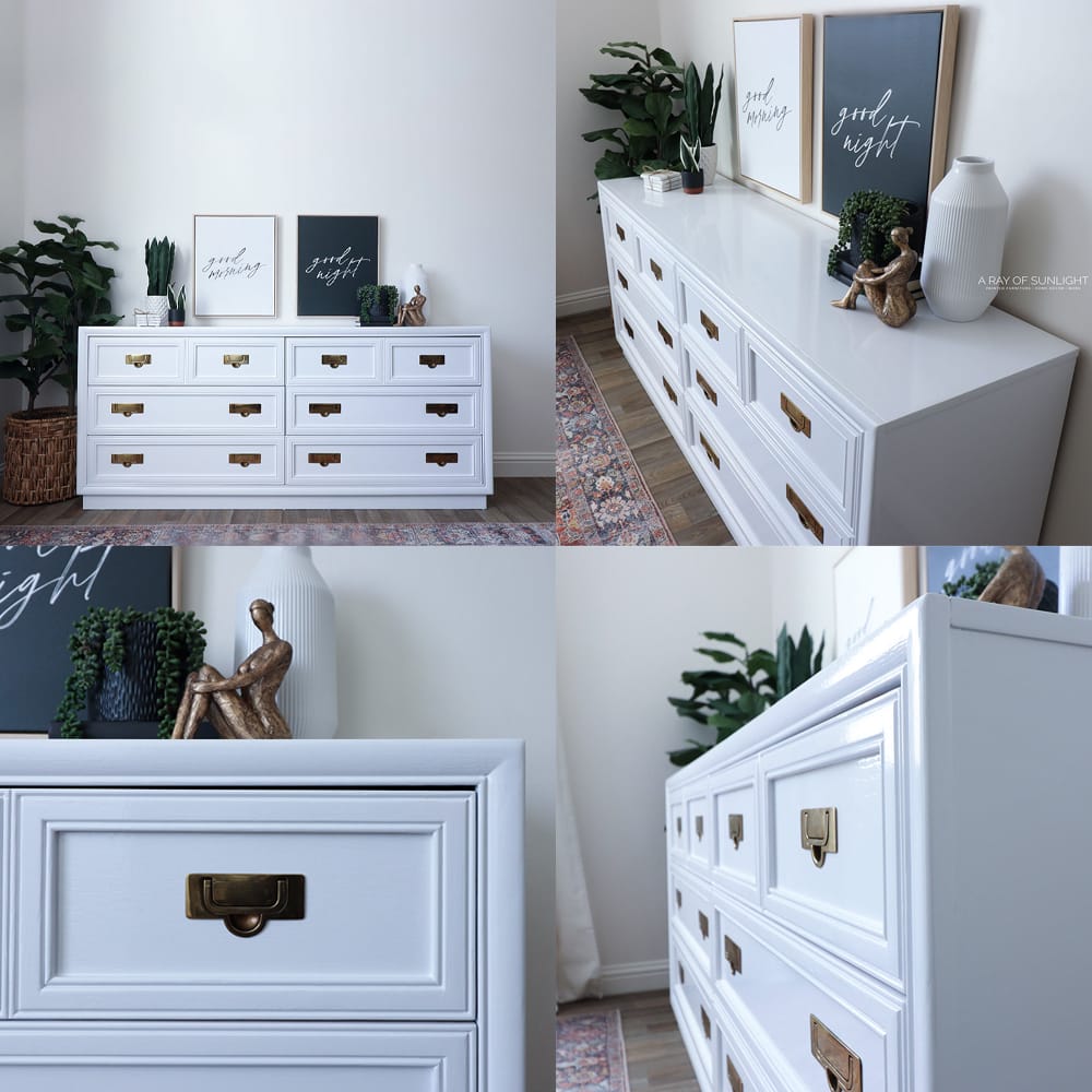 photo collage of white furniture showing different angles