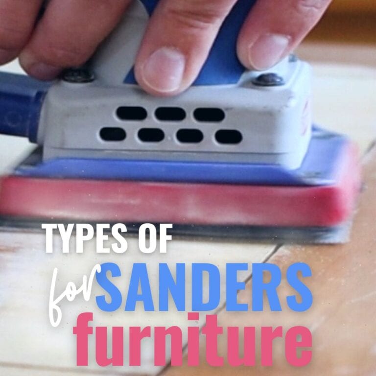 photo of surfprep sander sanding the top of furniture with text overlay