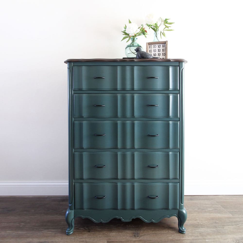 photo of tall french provincial dresser in color teal blue