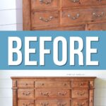 Wooden dresser with multiple drawers, shown before any changes, with BEFORE text across the image.