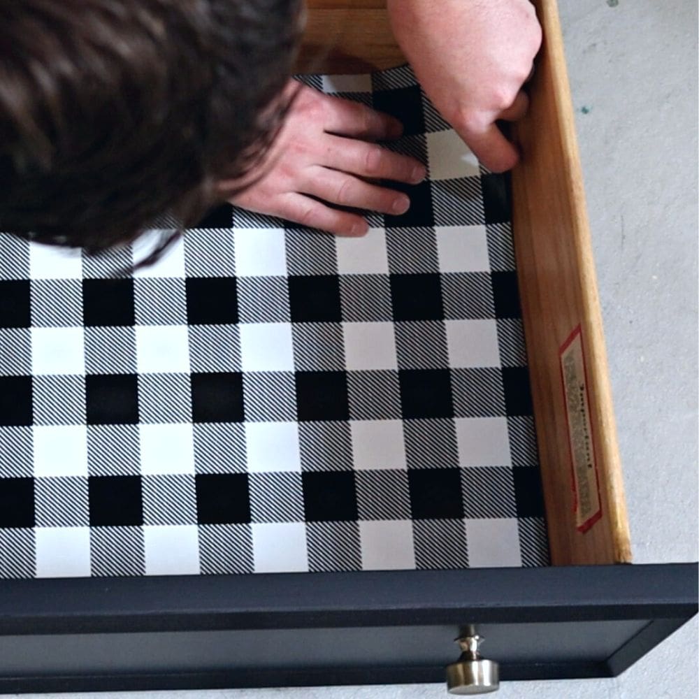 attaching wrapping paper to use as drawer liner