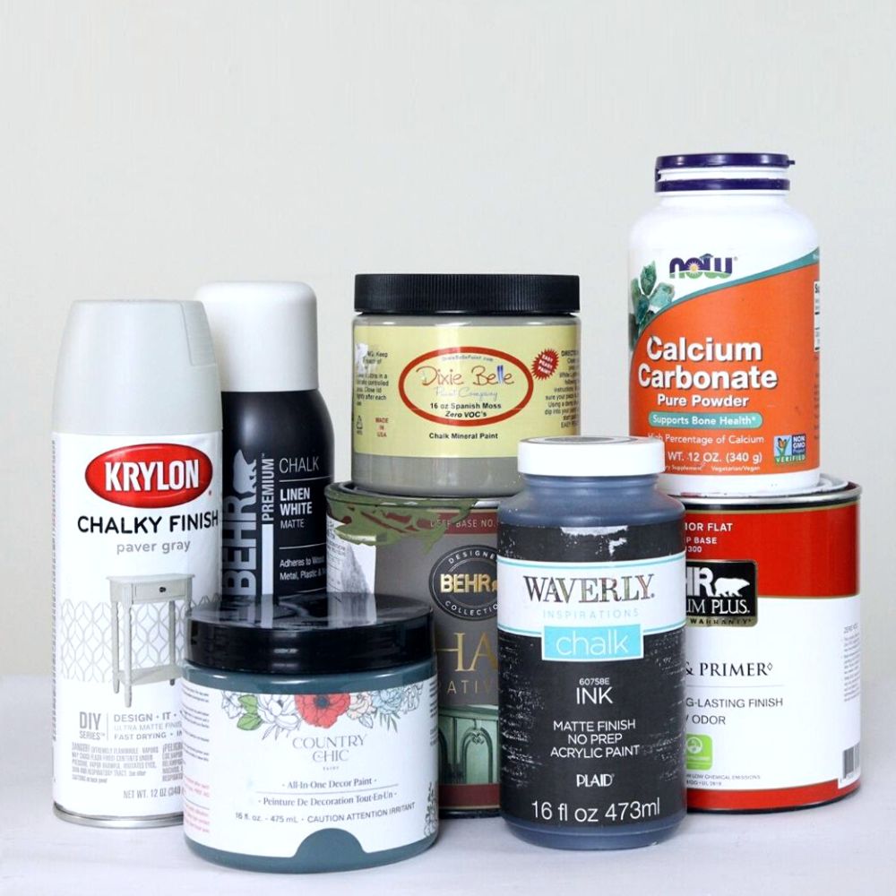 different chalk paint brands and types in containers