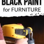 Black paint application on furniture with power spray gun, interior refresh by DIY home painting.