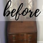 A dark wood secretary desk with glass doors, labeled before in bold script across the image.