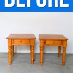 Two orange wood end tables before makeover