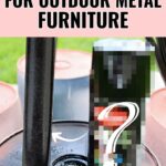 A spray-painted metal chair leg beside a blurred spray paint can; text reads Best Spray Paint for Outdoor Metal Furniture.