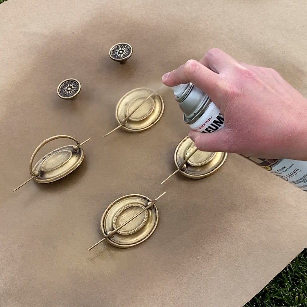 painting furniture hardware with spray paint