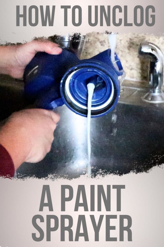 photo of cleaning a paint sprayer with text overlay