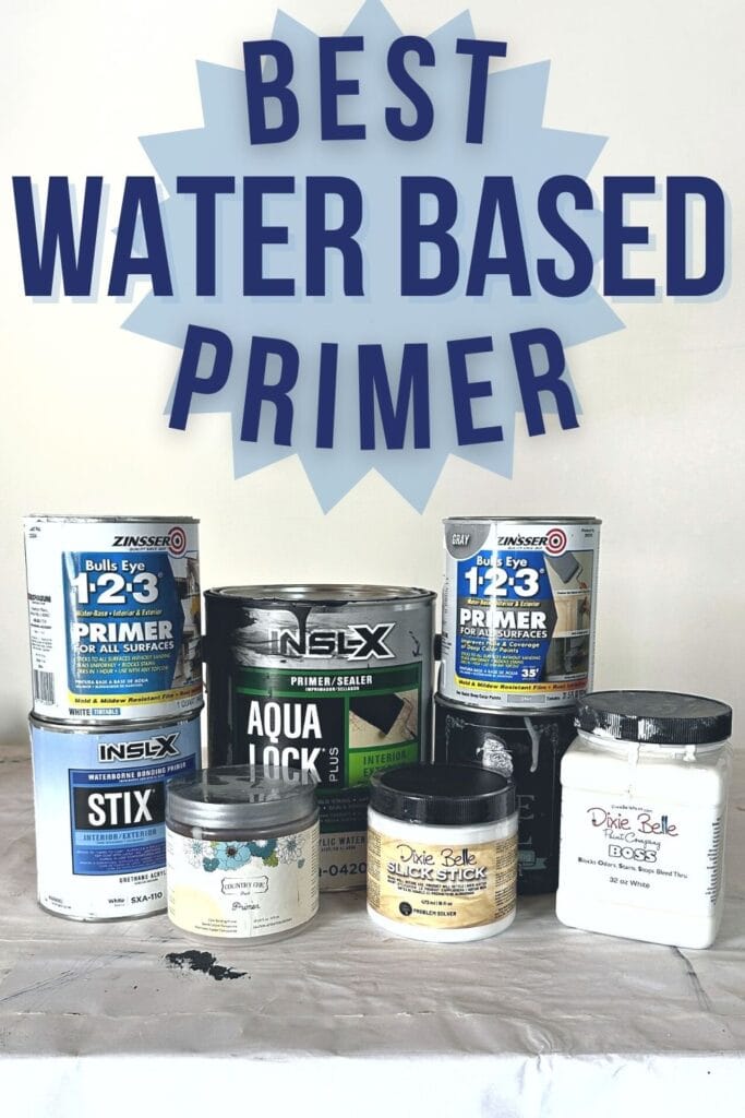 photo of different brands of water based primers with text overlay