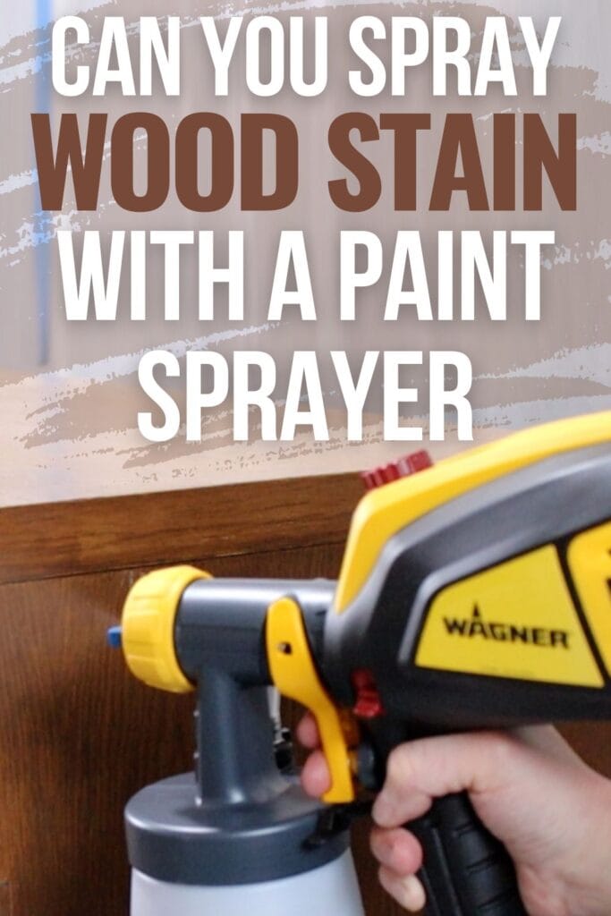 photo of sprayer spraying wood stain onto furniture with text overlay