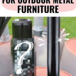 A spray-painted metal chair leg with text: Best Spray Paint for Outdoor Metal Furniture.