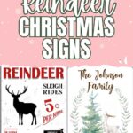 Two Christmas sign designs: one advertises reindeer rides, the other shows a wreath, tree, and reindeer.