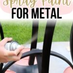 A hand spray paints a black metal object outdoors, with Best Spray Paint for Metal text above.