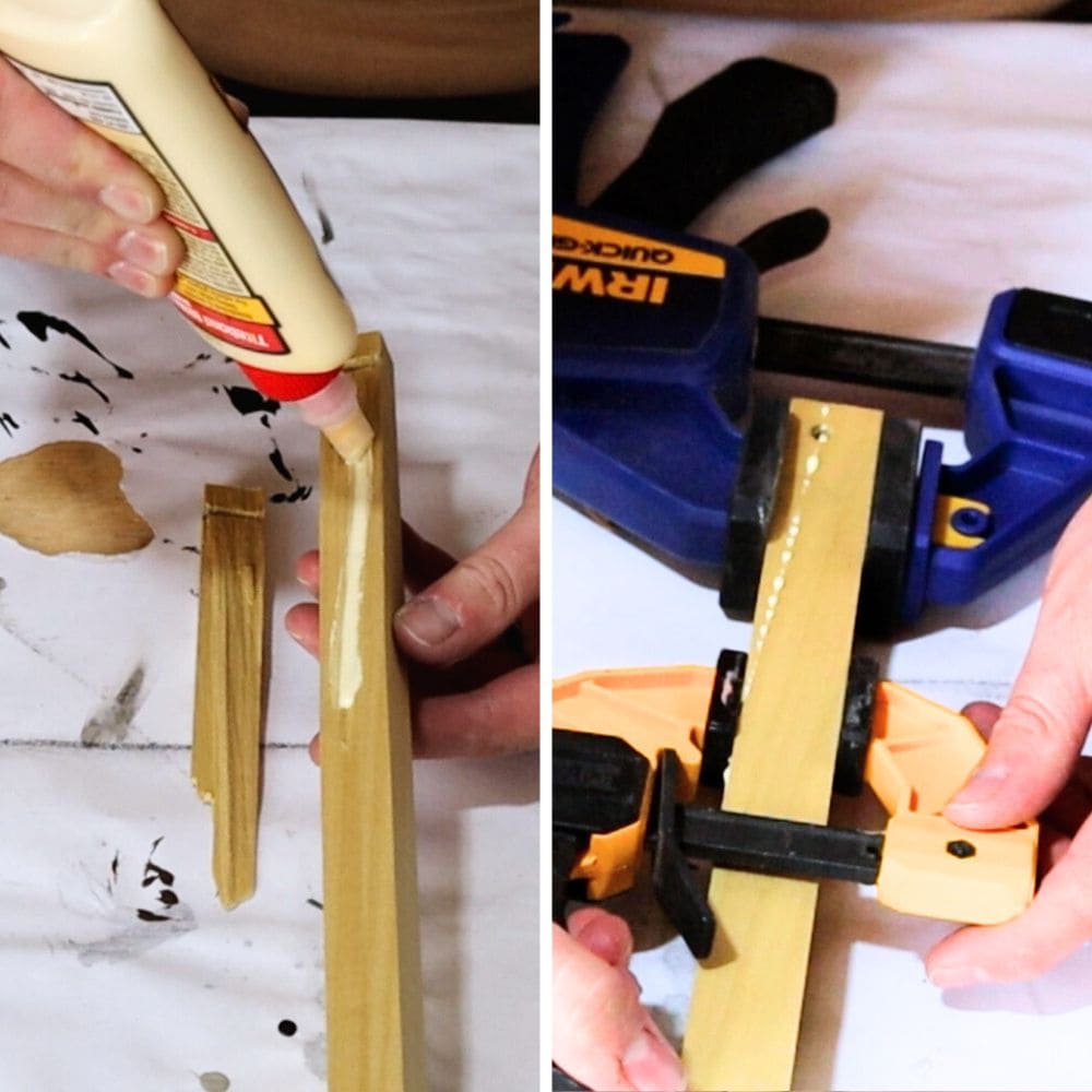 bonding the drawer track together using a wood glue and clamp