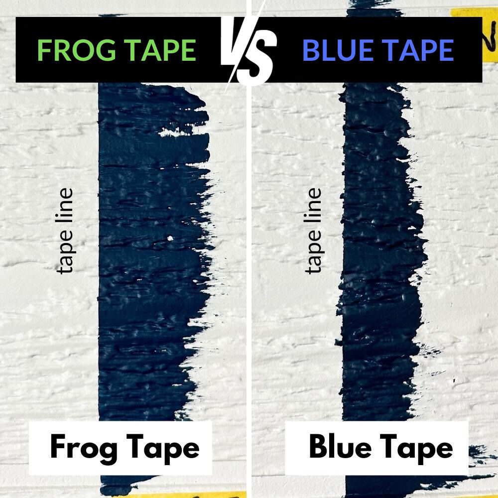 comparison between frog tape and blue tape on a textured wall