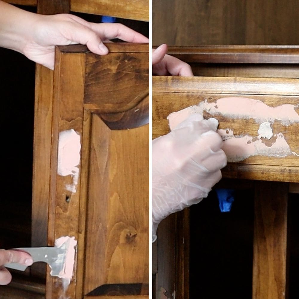 filling in surface imperfections and drawer pull holes