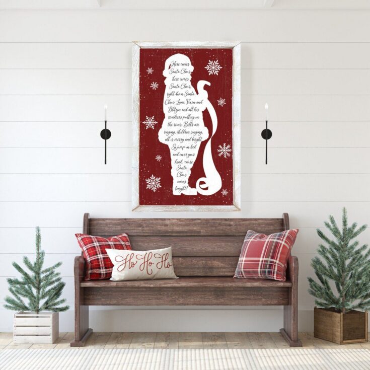 Image for Here Comes Santa Farmhouse Christmas Sign