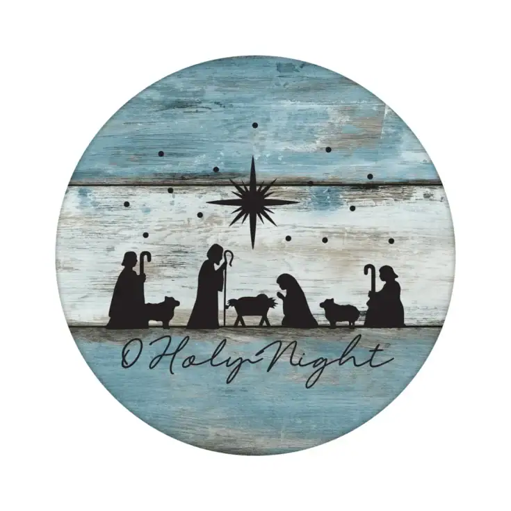 Image for Holy Night Christmas Nativity - Round Wood Sign
