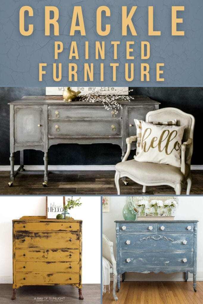 photo collage of crackle painted furniture with text overlay